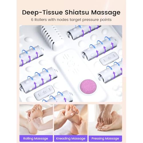 RIKE Collapsible Foot Spa with Heat, Bubbles, 24-Level Temp Control, Red Light, Timer, Foot Soaking Tub with 6 Shiatsu Rollers & Pumice Stone, Foot Bath Massager Pedicure FootSpa for Stress Relief