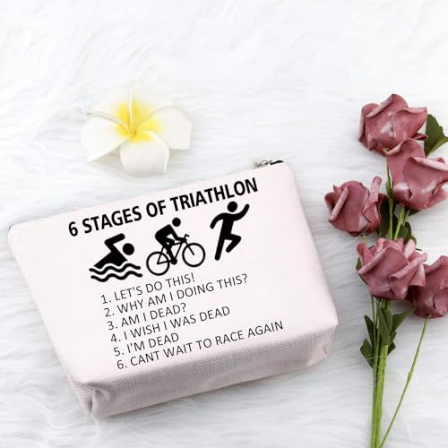 PXTIDY Triathlon Gifts Six Stages Of Triathlon Tri Harder Triathlete Cosmetic Bag Swim Cycle Run Gift for Triathlon Athletes