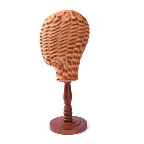 Rattan Mannequin Head with Wooden Base for Wig and Hat Display