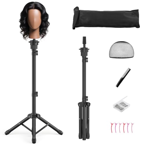 Wig Stand Tripod, 50 Inch Adjustable Mannequin Head Stand, Wig Head Stand for Cosmetology, Hairdressing Training - Includes T-Pins, Comb, Hair Clips & Carrying Bag (Head Not Included)