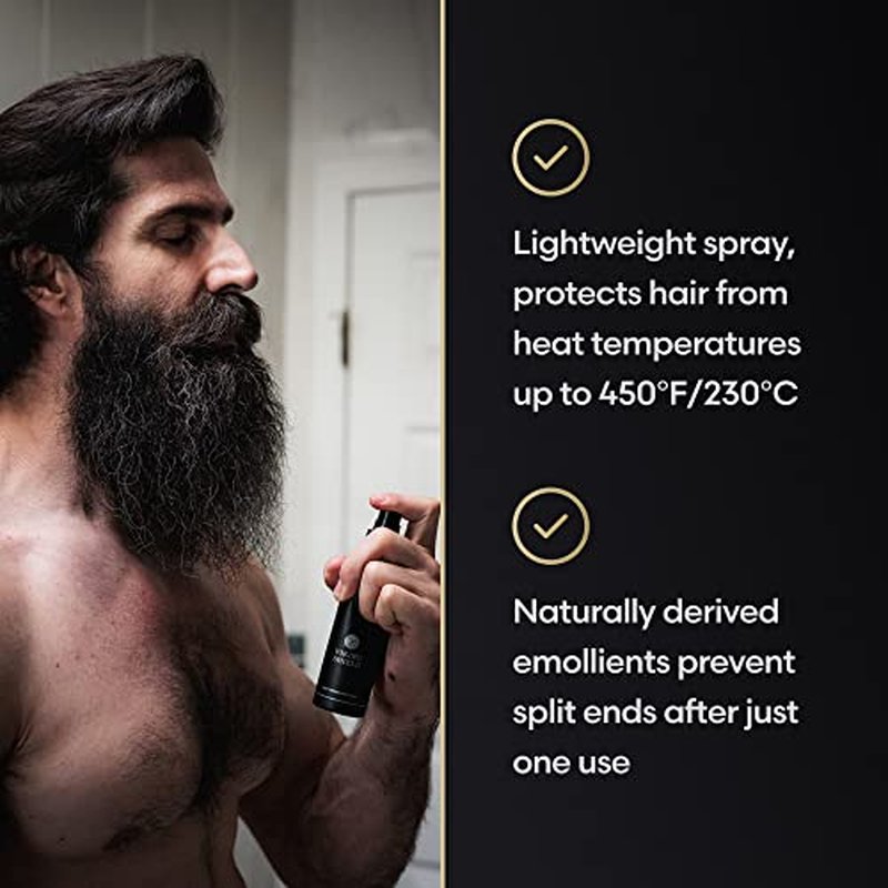 Beard & Hair Heat Protectant Spray - Viking Shield Beard Spray for Men, Protects Hair from Heat Damage of Straightener and Styling - Argan Oil Thermal Protector Spray - Protect Up To 450¨¬ F - 4 Fl Oz