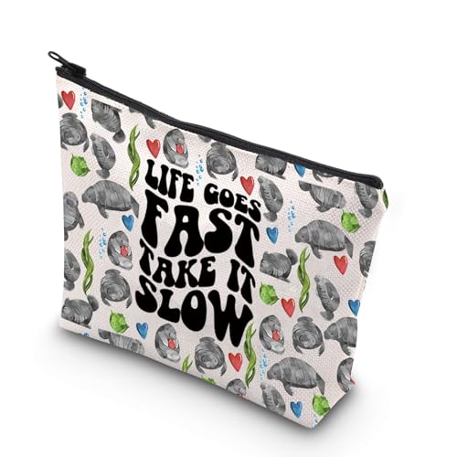 TSOTMO Manatee Bag Life Goes Fast Take It Slow Manatees Zipper Pouch Bag Gift for Sea Creature Lovers (Life Goes bag)