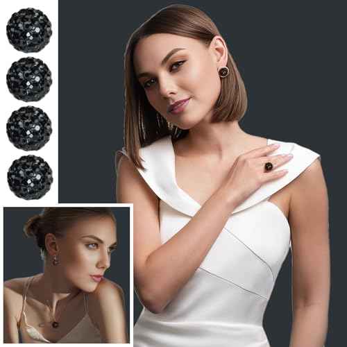 180 pcs Black Rhinestone Beads for Jewelry Making-10mm Round Disco Ball Beads Crystal Baseball Bead Bling Bead for Necklace Bracelet,DIY Craft Supplies,Earring Jewelry Making