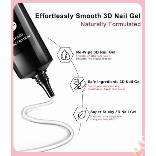 3D Nail Gel and Chrome Nail Powder BISHENGYF - 15g No Wipe 3D Sculpting Gel with Rose Gold Pink White Chrome Powder Non-Sticky Nail for Home Art DIY