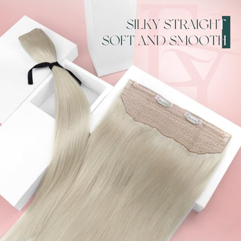 Easyouth Invisible Wire Hair Extensions Blonde Wire Human Hair Extensions White Blonde 20 Inch 100g Transparent Headband Hair Extension Human Hair Dyable Hair Extension Wire