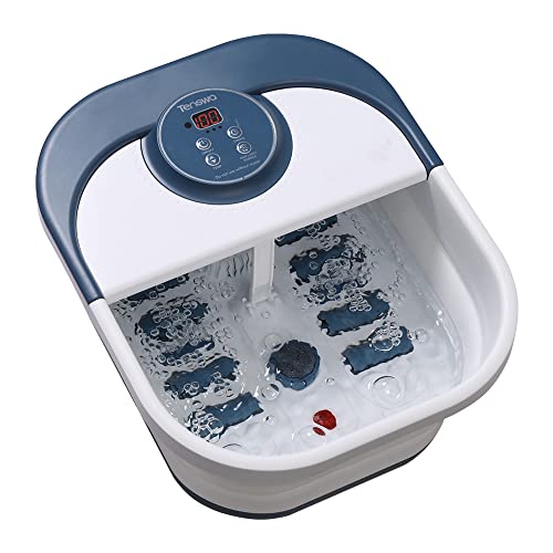 Collapsible Foot Spa Bath Massager with Heat, Bubbles, Pedicure Foot Spa with 8 Rollers, Tub for Stress Relief, Soaker with Mini Acupressure Massage Points & Temperature Control