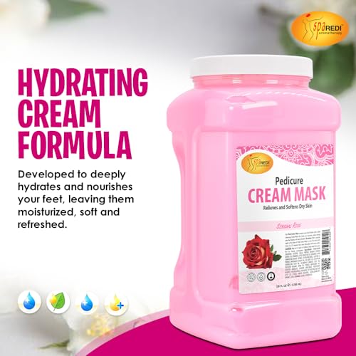 SPA REDI - Body and Foot Cream Mask, Sensual Rose, 128 Oz - Pedicure Massage for Tired Feet and Body, Hydrating, Fresh Skin - Infused with Hyaluronic Acid, Amino Acids, Panthenol, Comfrey Extract