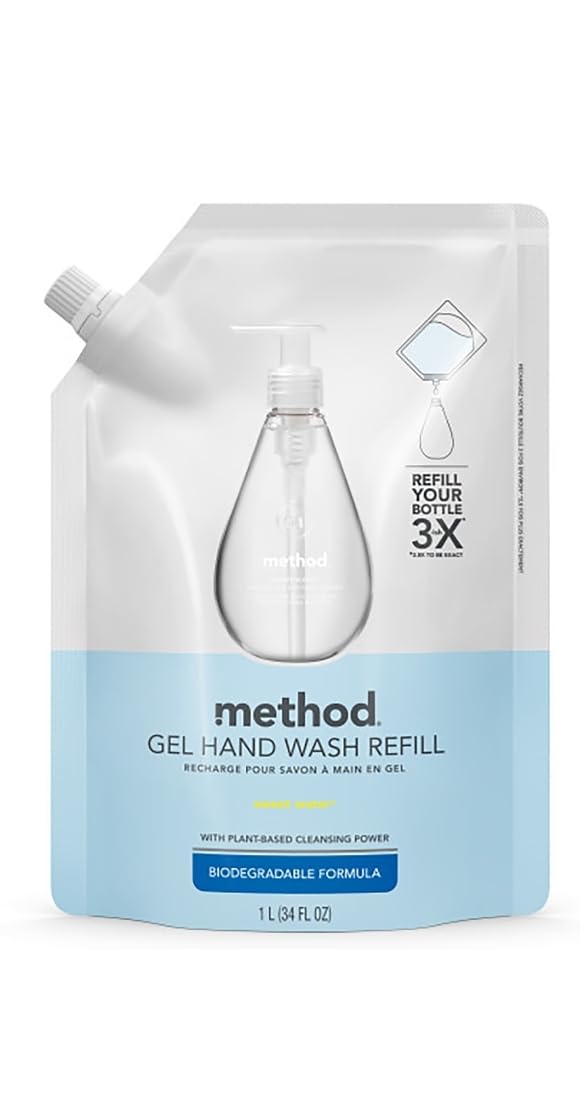 Method 328104 Naturally-Derived Gel Hand Soap Refill, Sweet Water, 34-oz. - Quantity 4