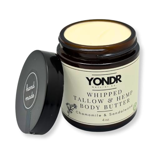 Tallow & Hemp Body Butter ? Whipped Grass?Fed Tallow + Hemp Seed Butter ? Calming Chamomile/Sandalwood/Lavender ? Deep Hydration for Dry & Sensitive Skin (4 oz)