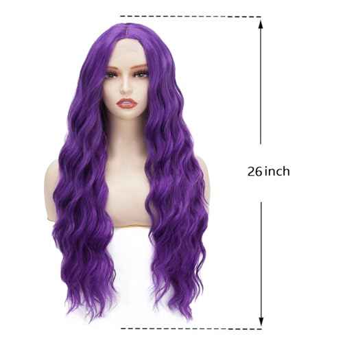 Purple Wigs for Women Lace Front Dark Purple Wig Middle Part Long Curly Wavy Wig,Synthetic Heat Resistant Hait for Daily Cosplay Party Holiday