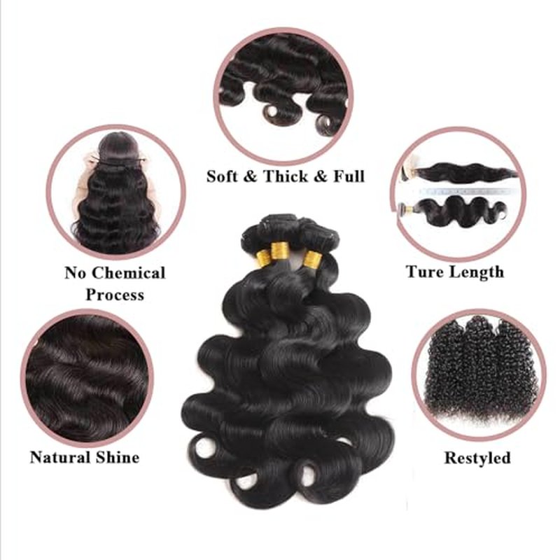 12A Human Hair Bundles Body Wave 100% Unprocessed Brazilian Virgin Hair 4 Bundles Human Hair Extensions Quick Weave Human Hair (4 Bundlles Natural black, 14 16 18 20 Inch)