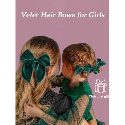4 Pcs Velvet Hair Bows Set, Hand-made Velvet Bows Hair Clips for Little Teen Toddler Girls Kids(Dark Green)