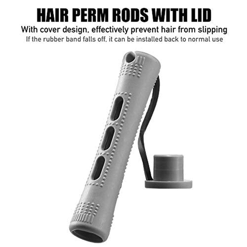 WILLBOND 60 Pcs Short Perm Rods Natural Hair Perm Rods with Elastic Rubber Band Non Slip Plastic Perming Cold Wave Kit for Women Hairdressing Styling Tool(0.59 Inch,Gray)