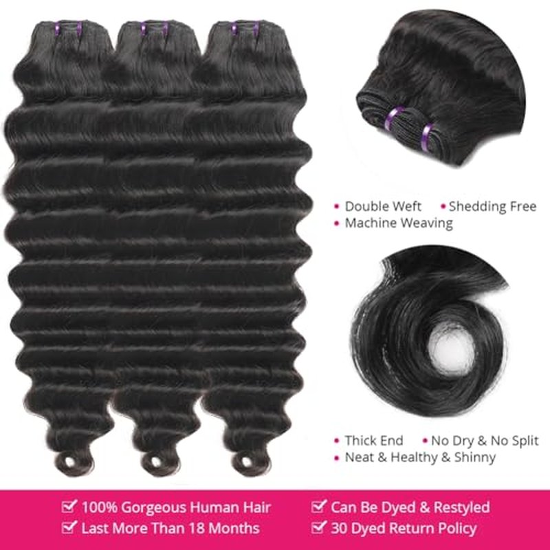 Aopusi Brazilian Hair Bundles Loose Deep Wave Virgin Remy Human Hair (18 20 22 Inch) Loose Deep Curly Wet and Wavy Hair 3 Bundles/Lot Hair Weft Natural Color