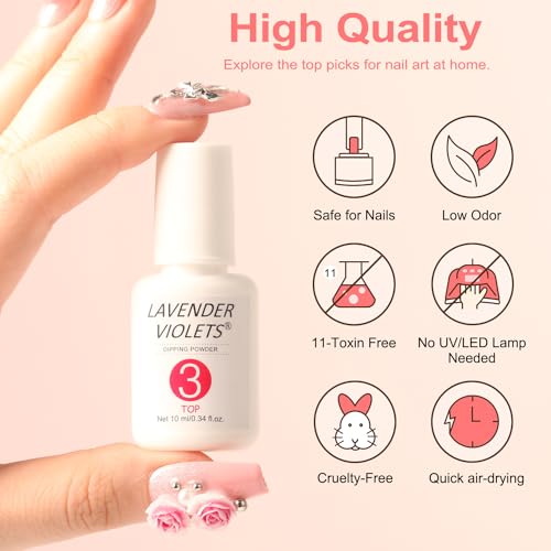 Lavender Violets Dip Powder Liquid Set with Nail Primer, Activator, Base and Top Coat Long Lasting for Dip Powder Nail Kit J781