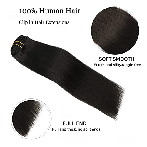 Clip in Hair Extensions Real Human Hair 18Inch 120g/set Straight Human Hair Clip in Extensions 7pcs Thick Remy Brazilian Human Hair Clip ins for Women Natural Black Color