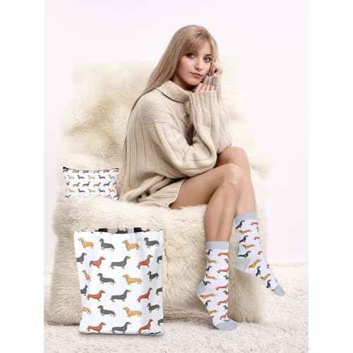 Abbylike Dachshund Gifts for Women Weiner Dog Tote Bag Cosmetic Bag Cup Keychain and Socks for Dachshund Dog Lover Mom