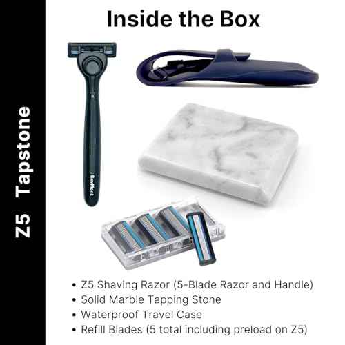 Tapstone Z5 Razor for Men, 5 Blade Shaving Razor with Travel Case, Plus Tapping Stone Made from Solid Marble, Tap Away for a Clean Shave, RevMont Z5 Tapstone Razor Set