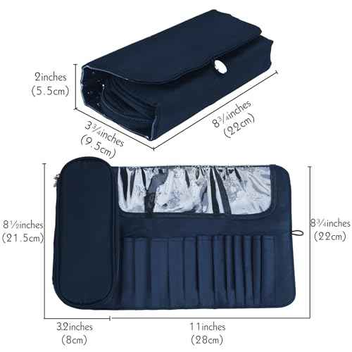 LUEXBOX Portable Folding Makeup Brush Bag, Multifunctional Cosmetics Rolling Storage Case Makeup Brush Holder for Travel, Makeup Brush Organizer Bag (Dark Blue)