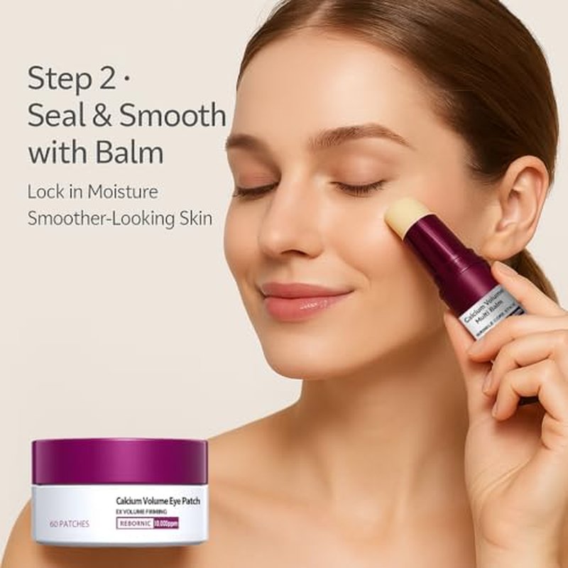 Eye Care Duo ? Calcium Volume Multi Balm Stick + Hydrogel Under Eye Patches 60ea (30 Pairs), Hydrating & Smoothing Eye Treatment, Gentle on Skin, Travel-Friendly