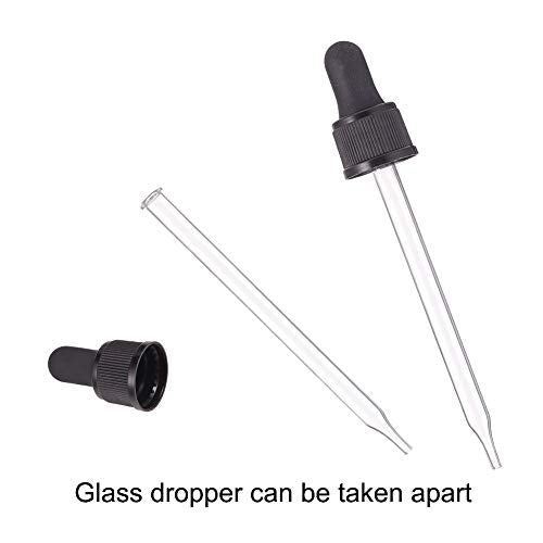 PH PandaHall 18-410 Glass Eye Droppers for Essential Oil, Set of 12 Pressure Rotating Cover Oil Droppers Pipettes Roller Tops for 100ml Dropper Bottles, Perfume, 12.5x2.16cm, Inner diameter 1.93cm