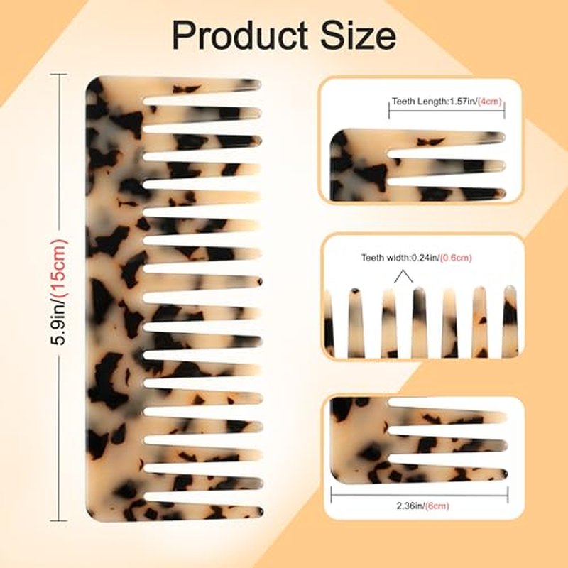 TaShow Hair Detangling Comb, 2 Pack Large Cellulose Acetate Wide Tooth Comb for Wet and Dry, Women's Thick Curly Wavy Hair (Tortoise Shell, Ivory)