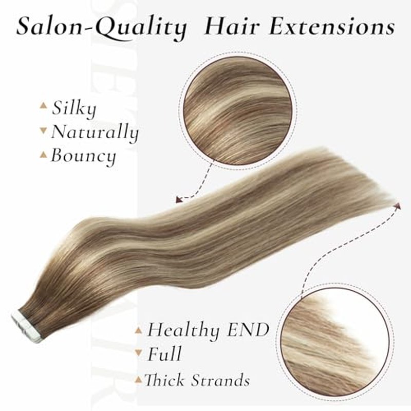 Tape in Hair Extensions Human Hair, 20pcs 50g 22 Inch Tape in Hair Extensions, Balayage Walnut Brown To Ash Brown Mix Light Blonde,Invisible Remy Silky Straight Real Natural Thick Human Hair