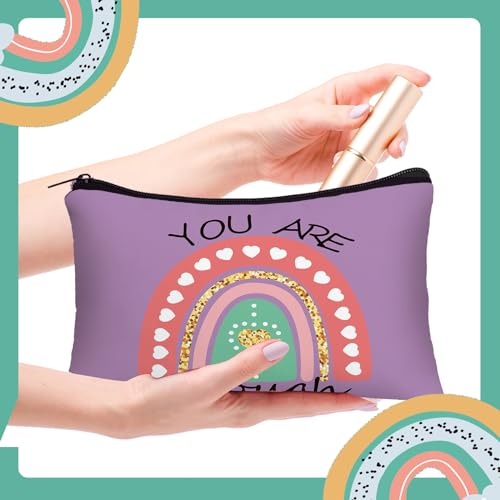 Hillban 10 Pcs Christmas Makeup Bags Gifts for Women Bulk Xmas Cosmetic Bags Inspirational Christian Bible Verse Cosmetic Pouch Christmas Religious Church Travel Canvas Pouch(Rainbow,Colorful)