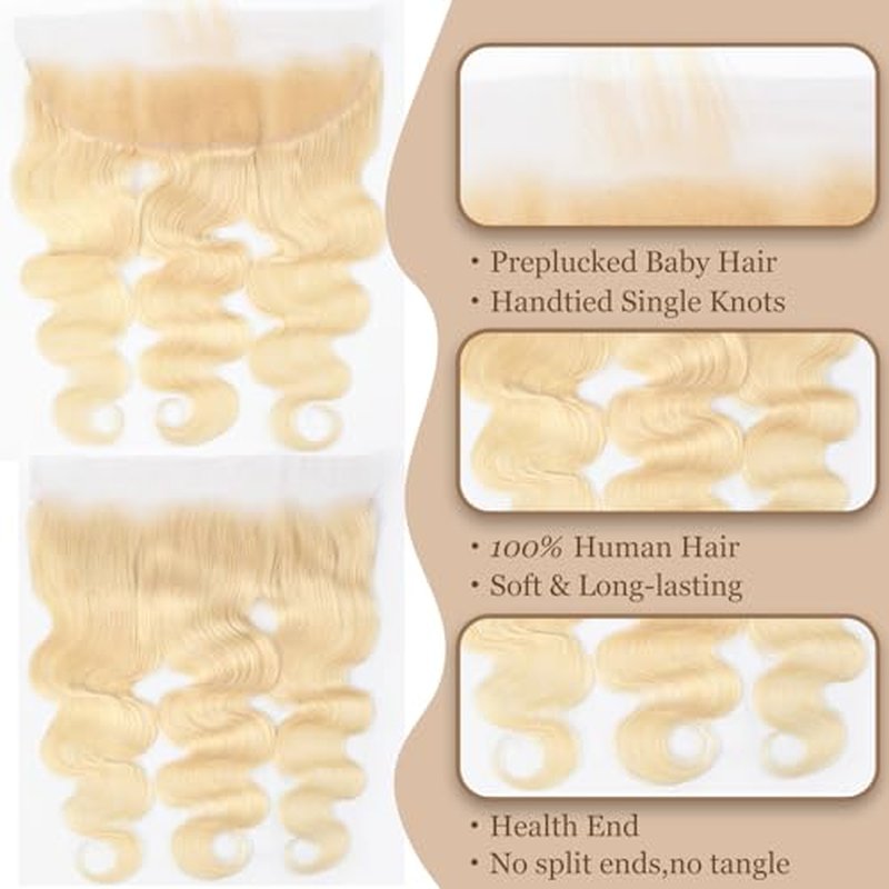 13x4 Body Wave Lace Frontal Closure 613 Blonde 20 Inch Ear to Ear Transparent HD Lace Frontal Brazilian Virgin Human Hair Pre Plucked With Baby Hair