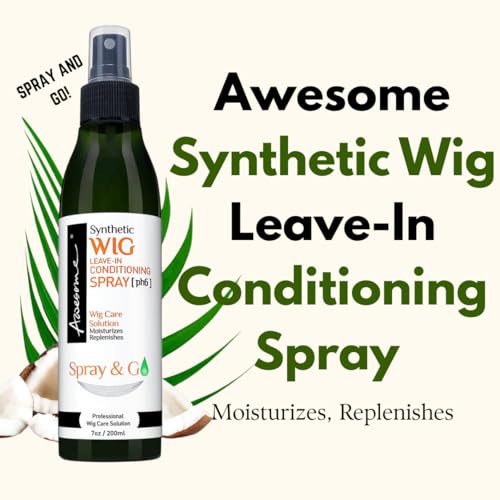 Awesome Synthetic Wig Leave-in Conditioner Spray, pH6, Professional Wig Care Solution, Detangle Spray, Moisturizes & Replenishes Synthetic Wigs, Easy Combing, Contains Coconut Oil, 7 fl oz