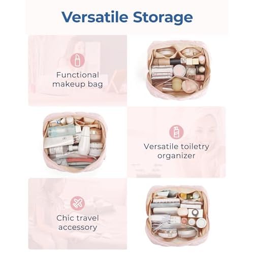 BAGSMART Makeup Bag, Travel Cosmetic Bag, Puffy Padded Make Up Bag for Women, Makeup Organizer Case, Wide-open Pouch Purse, Travel Essentials, Toiletries Accessories Brushes, Black