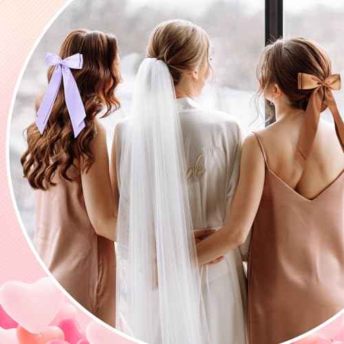 Mimorou 16 Pcs Satin Hair Bows for Women Girls Bulk Long Hair Bow Clips with Long Tail Silky Ribbon Barrettes Ponytail Holder Accessories Christmas Birthday Wedding Holiday Gifts