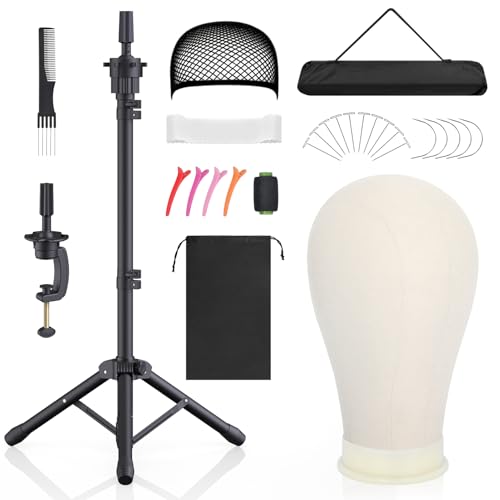 Wig Stand with Head, Height Adjustable Wig Stand, Wig Head Stand with Mannequin Head with Extra Wig head Clamp Stand