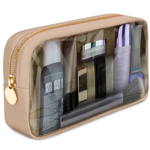 Clear Makeup Bag, Beige Mini Makeup Bag for Purse, Small Clear Cosmetic Bag, Pouch Organizer, Travel Cosmetic Case, Mini Pouch for Purse, Beige