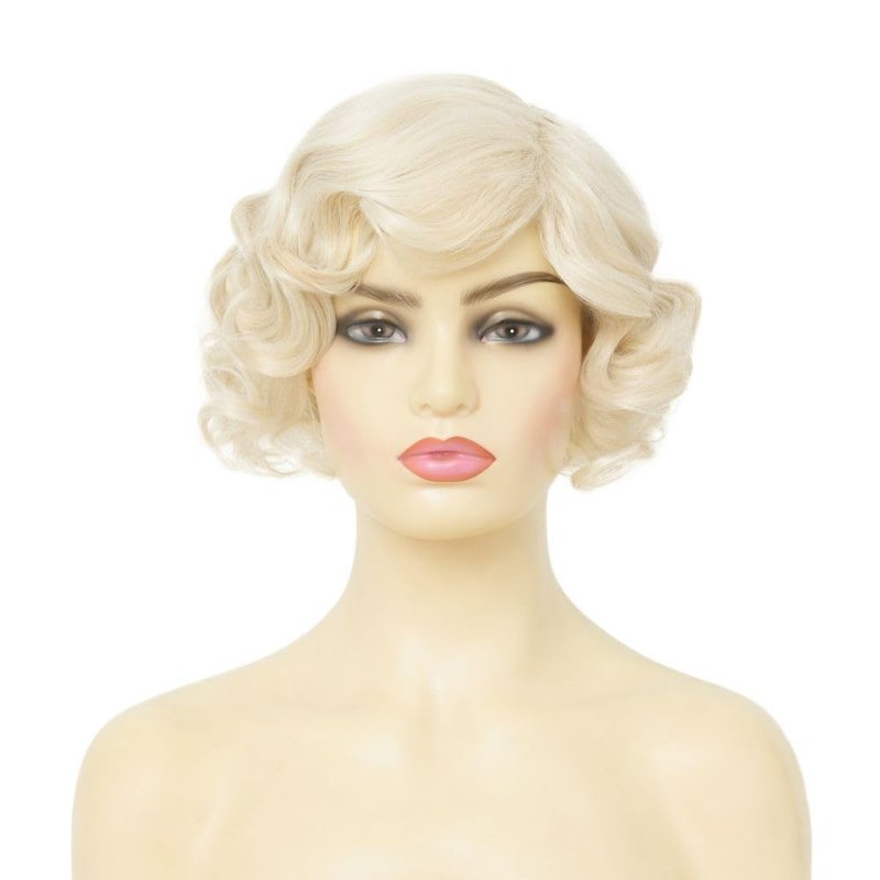 Dai Cloud Short Blonde Finger Wave Wig for Women 1920s Curly Synthetic Flapper Wig Heat Resistant Side Part Vintage Halloween Cosplay Costume Hair Wigs