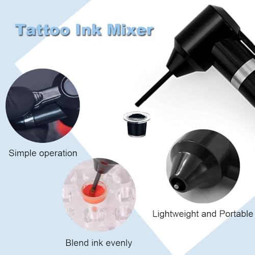 Tattoo Ink Mixer Machine Kit - Gakonp Pigment Mixer with 50Pcs Ink Mixing Sticks and 50Pcs 11mm Ink Caps Black Color Mixer Machine Electric Pigment Machine for Tattoo Supplies