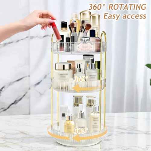 Rotating Makeup Organizer for Vanity, High-Capacity Skincare Perfume Storage, Bathroom Counter Organizer, 360 Spinning Cosmetic Dresser Countertop Organizers (White 3 Tier)