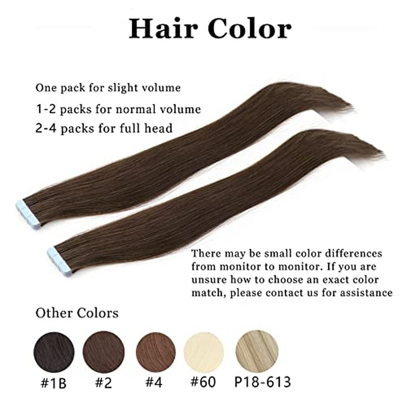 VADES Tape In Hair Extensions Remy Human Hair #2 Chocolate Brown Tape Hair Extensions Real Human Hair 20 Inch Invisible Seamless Skin Weft Extensions 100 Grams 40 Pieces