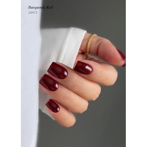Semi Cured Gel Nail Strips (Burgundy Red), 20 Pcs Gel Nail Wraps, Stickers, UV Light Required, Salon Quality, Long Lasting