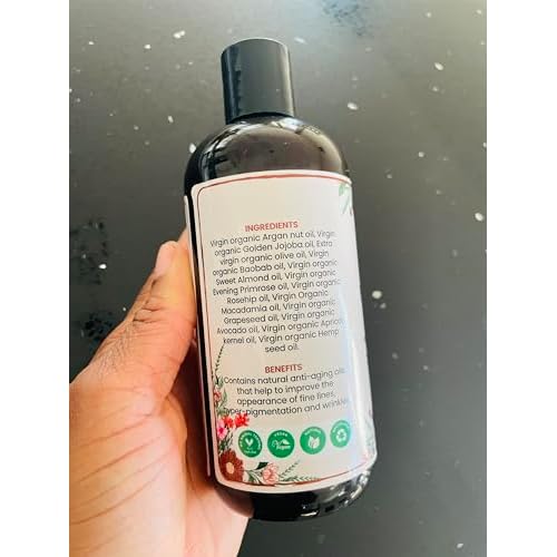 Organic Face and Body Oil Unique blend of 12 virgin organic carrier oils | Use as is or for making lotions, body butters, serums, soaps-12 oz (12)