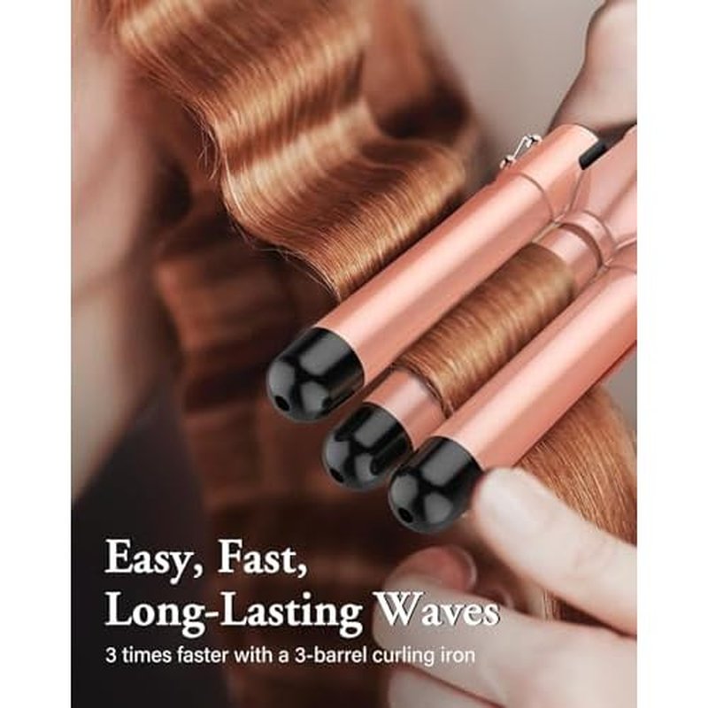 Waver Curling Iron Wand, BESTOPE PRO 5 in 1 Curling Wand Set with 3 Barrel Hair Crimper for Women, Fast Heating Hair Wand Curler in All Hair Type