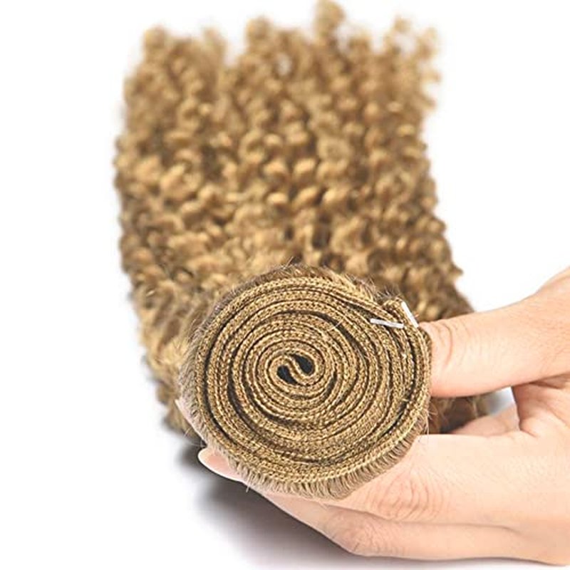 #27 Blonde Bundles Human Hair Kinky Curly Bundles 16 18 20 Inch Honey Blonde Kinky Curly Bundle Human Hair Extensions Unproceesed Virgin Hair 100 Gram Per Bundle 3 Bundle