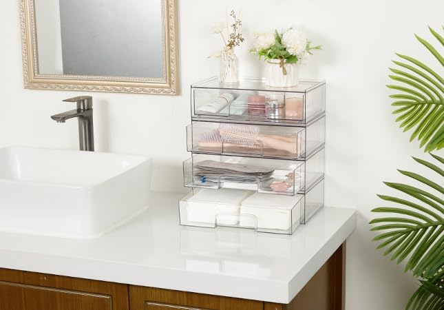 Vtopmart Clear Stackable Storage Drawers - 3 Pack Acrylic Organizers for Makeup & Beauty Supplies | Ideal for Vanity & Bathroom