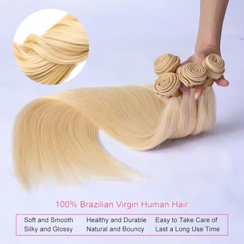 Straight Blonde 613 Human Hair Bundles, Straight Brazilian Virgin Human Hair Bundles, Blonde Single Bundle,#613 Color(18 inch)