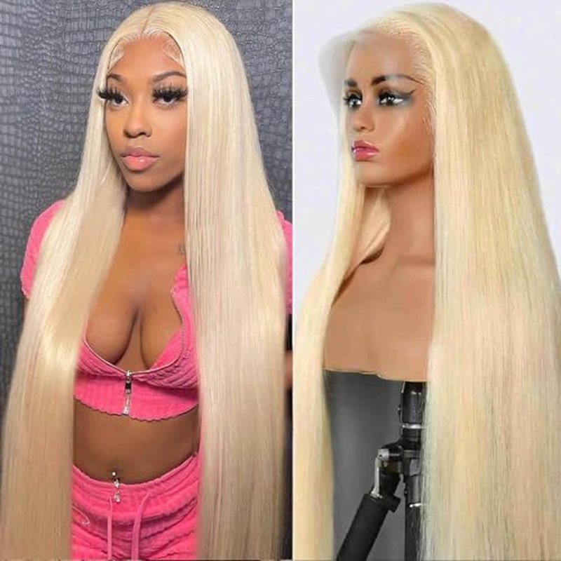 613 13x6 Lace Front Wig Human Hair 24 Inch Straight Blonde Wig Human Hair 13x6 200 Density HD Lace Front Wigs Human Hair Pre Plucked with Invisilbe Hairline Tiny Knots Tangle Free Shedding Free