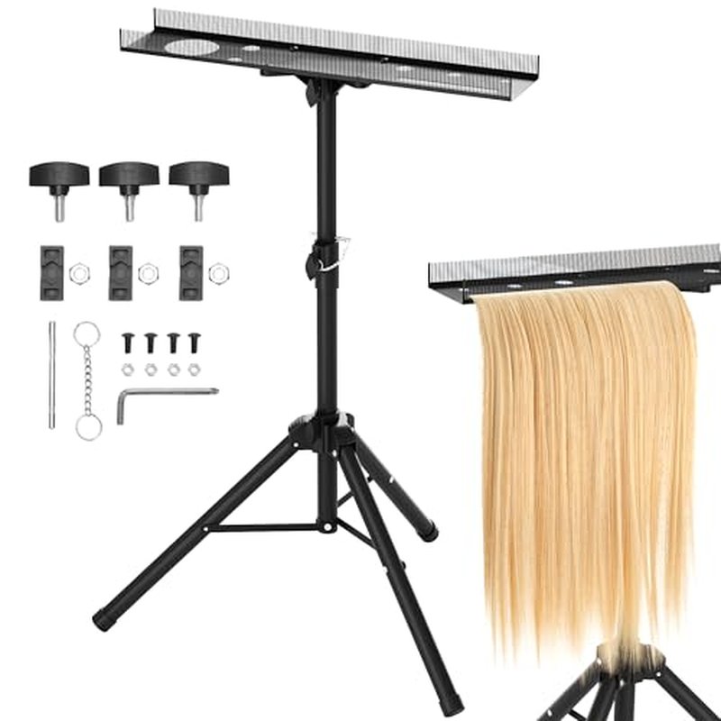ikare Stainless Steel Braiding Rack - Height Adjustable Hair Extension Holder, Braiding Rack Stand Tripod, Foldable Hair Tray