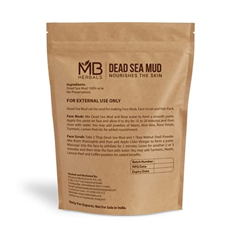 MB Herbals Dead Sea Mud 227 Gram | Half Pound | For Face Packs and Soap Making | Nourishes & Exfoliates the Skin | Dry Clay Powder
