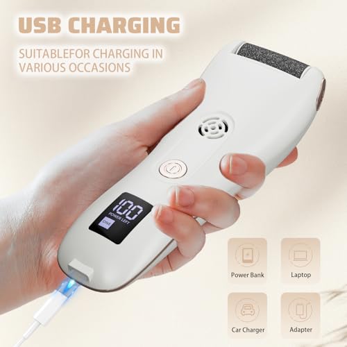 Electric Callus Remover for Feet with Vacuum,16-in-1 Professional Pedicure Tools Foot Care Kit, Foot Scrubber Electric Feet File Pedi for Hard Cracked Dry Dead Skin, Battery Display 8019 White