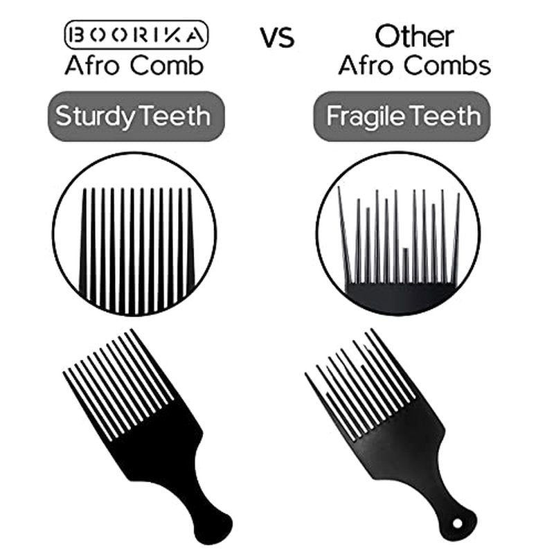 Afro Hair Pick Comb for Women & Men, 7.5 In Smooth Sturdy Wide Tooth for Detangling & Styling - Pack of 2