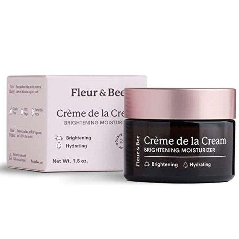 FLEUR & BEE Brightening Moisturizer | Clean, 100% Vegan | Anti Aging, Wrinkle Cream with Vitamin C | Wrinkles, Hyperpigmentation & Dark Spot Corrector for Face | Cr?me de la Cream 1.5 oz